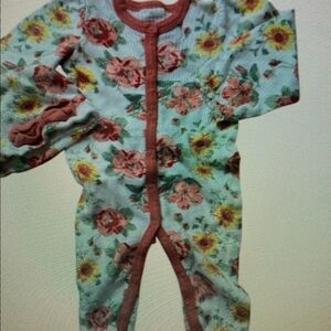 Floral Snap-Front Baby Onesie in Pink and Green